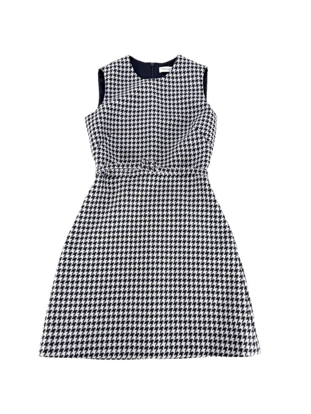 Dior Dress Tank Houndstooth Pattern Gray Navy Blue Wool Silk Spring Autumn 34